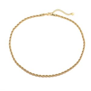 Classic 18K gold-plated stainless steel rope chain necklace with a lobster clasp closure