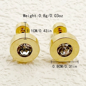 Minimalist gold-plated stainless steel stud earrings with round cubic zirconia stones