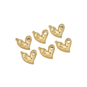 Gold plated heart pendants with star patterns and zircon stones for DIY jewelry making