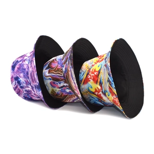 Summer tie-dye bucket hats for men and women with reversible black interior design