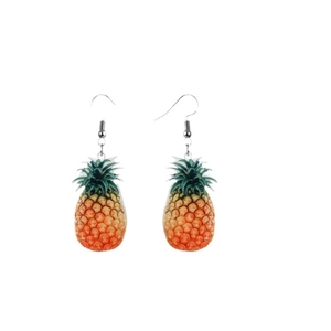 Vibrant pineapple drop earrings with hooks on a white background for women
