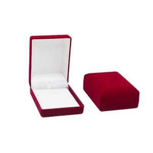 Premium dark red flocked velvet jewelry gift box with white lining for necklaces and rings