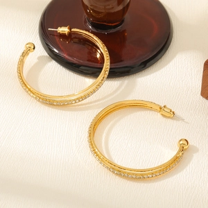 Minimalist 18K gold plated large hoop earrings with sparkling white cubic zirconia