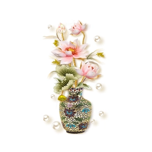 Dettaglio di eleganti adesivi floreali per WC con loto rosa e graziose farfalle