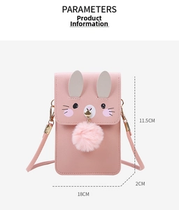 Pink rabbit crossbody bag featuring 3D ears and dimensions: 18cm width x 11.5cm height