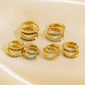 Stainless Steel Huggie Hoop Earrings Gold Plated Micro Inlaid Colorful Cubic Zirconia Minimalist Jewelry For Women