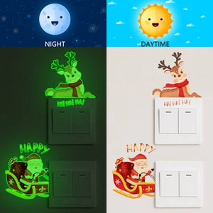 Luminous Christmas switch stickers showing glow-in-the-dark effect and daytime cartoon look