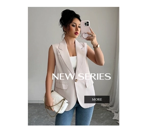 Elegant beige sleeveless blazer vest with classic lapels and pockets for a commuter look