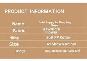 Detailed specifications of plush puppy toy with PP cotton filling and soft fabric