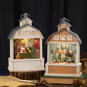 Boule À Neige De Noël Lanterne À Eau Boîte À Musique Lumineuse Figurine Père Noël Renne Paillettes Décoration Bureau Cadeau