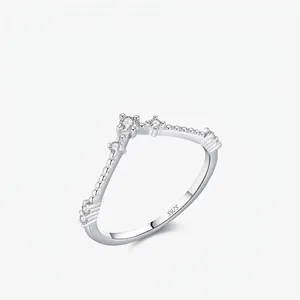 Moissanite V Shaped Ring 925 Sterling Silver Thin Crown Band For Women Elegant Minimalist Jewelry Anniversary Gift