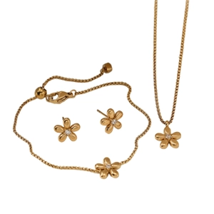 Set gioielli floreali in acciaio inossidabile dorato con collana bracciale e orecchini