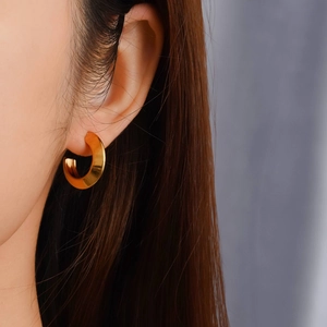 Boucles d'oreilles créoles en C vintage français plaqué or 18K pour femme