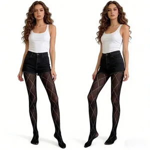 Collants noirs à motif de losanges pour femmes avec strass brillants pour un effet minceur