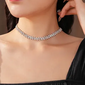 Luxury silver wave choker necklace with shimmering diamonds for women in elegant style