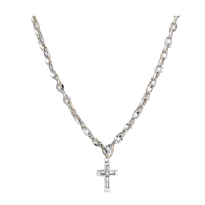 Titanium steel cross necklace with silver and gold two-tone chain for men