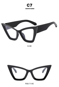 Dual view of black cat-eye sunglasses showing side and front profiles for women