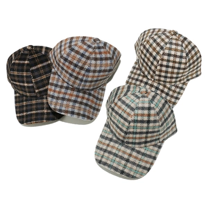 Classic plaid wool baseball cap set in four vintage color patterns for autumn and winter
