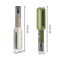 Detailed dimension guide for white and green 2-in-1 portable kitchen cleaning brushes
