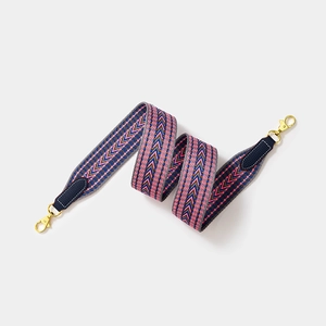 Colorful woven wide shoulder strap with V-shaped pattern and gold metal buckles for bags