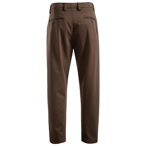 Men's dark brown business casual trousers featuring a straight-cut rear view on white background