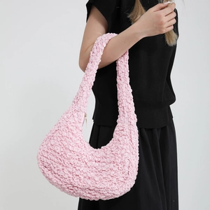 Pink pleated cloud bag with bubble texture, lightweight large crossbody hobo bag for women