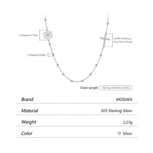 925 silver choker necklace with daisy and cross charms plus product dimension details
