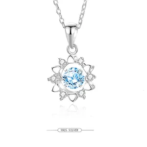 925 Sterling Silver Sunflower Dancing Stone Pendant Necklace For Women Moissanite Zirconia Flower Charm Elegant Fine Jewelry Gift