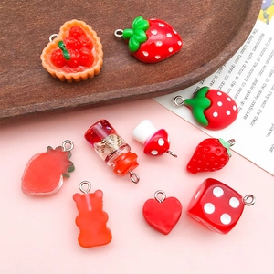Red Resin Charms Strawberry Heart Mushroom Bear Pendants For DIY Jewelry Making Handcrafted Craft Accessories