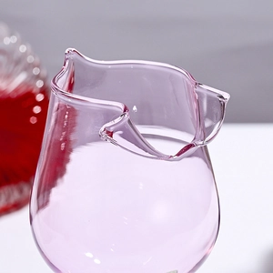 Romantic pink rose crystal glass champagne flute with irregular wavy rim for Valentine's gift