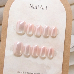 Pink pearl chrome handmade press-on nails set of 10 pieces on Nail Art display card