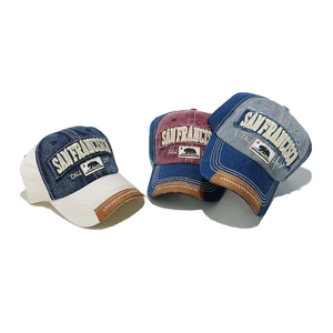 Vintage washed baseball caps with San Francisco embroidery and distressed edges, set of 3