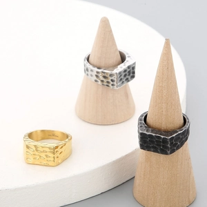 Punk rectangular hammered stainless steel rings in gold, silver, and vintage black