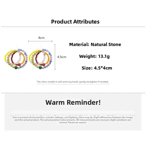 Detailed view of colorful natural stone beaded hoop earrings showing 4.5x4cm dimensions