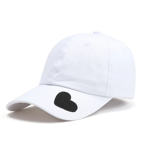 Fashionable white baseball cap with heart embroidery and long brim for outdoor casual wear