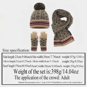 Ensemble d'hiver en tricot jacquard flocon avec bonnet, écharpe, gants et guide de taille