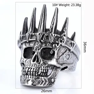 Gothic crown skull ring for men in antique silver finish made of stainless steel