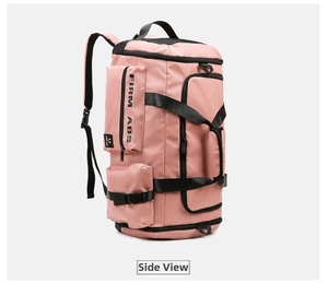Detailed side view of the waterproof travel bag with reinforced straps and logo