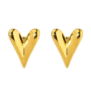 Polished 16K gold plated 316L stainless steel heart-shaped stud earrings for women