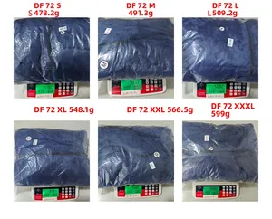 Weight measurement chart for polar fleece zip jackets from size S to XXXL on digital scale