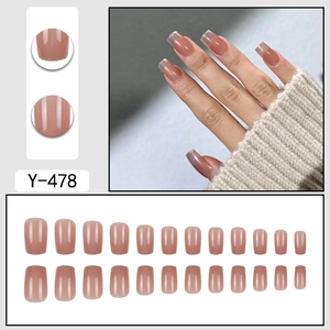 Short square press-on nails in nude pink with silver glitter tips set of 24 pieces
