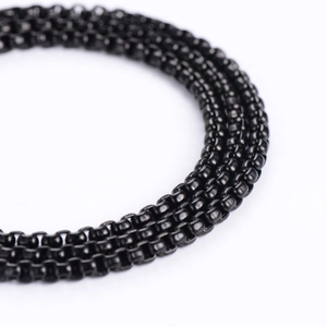 Polished black stainless steel box chain necklace with a minimalist industrial design