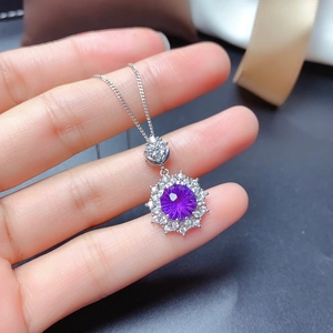 Elegant purple amethyst necklace with sparkling sunflower pendant in platinum finish