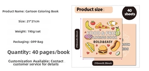 Detailed view of 21x21cm cartoon coloring book specifications with 40 pages