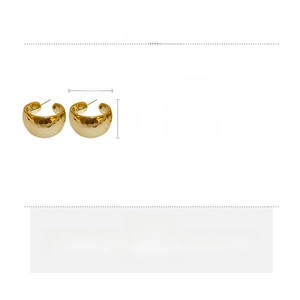 Detailed size and material specifications for gold C-shaped acrylic hoop earrings