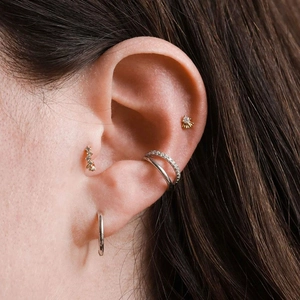 Double-layered 18k gold plated cuff earrings with zircon studs in a multi-piercing style