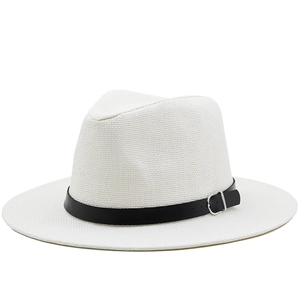 Chapeau Fedora En Paille Bord Large Papier Protection Solaire Extérieur Plage Style Jazz Avec Ceinture Similicuir