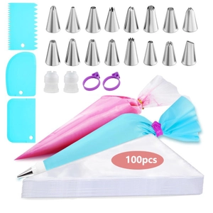 Cake Decorating Piping Tool With Stainless Steel Nozzles Reusable TPU And Disposable Bags Plastic Scrapers Professional Baking Supplies