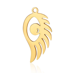Macro view of golden stainless steel winged eye pendant for DIY jewelry making