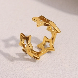 Minimalist 18K gold-plated stainless steel open ring with sparkling star zircon details